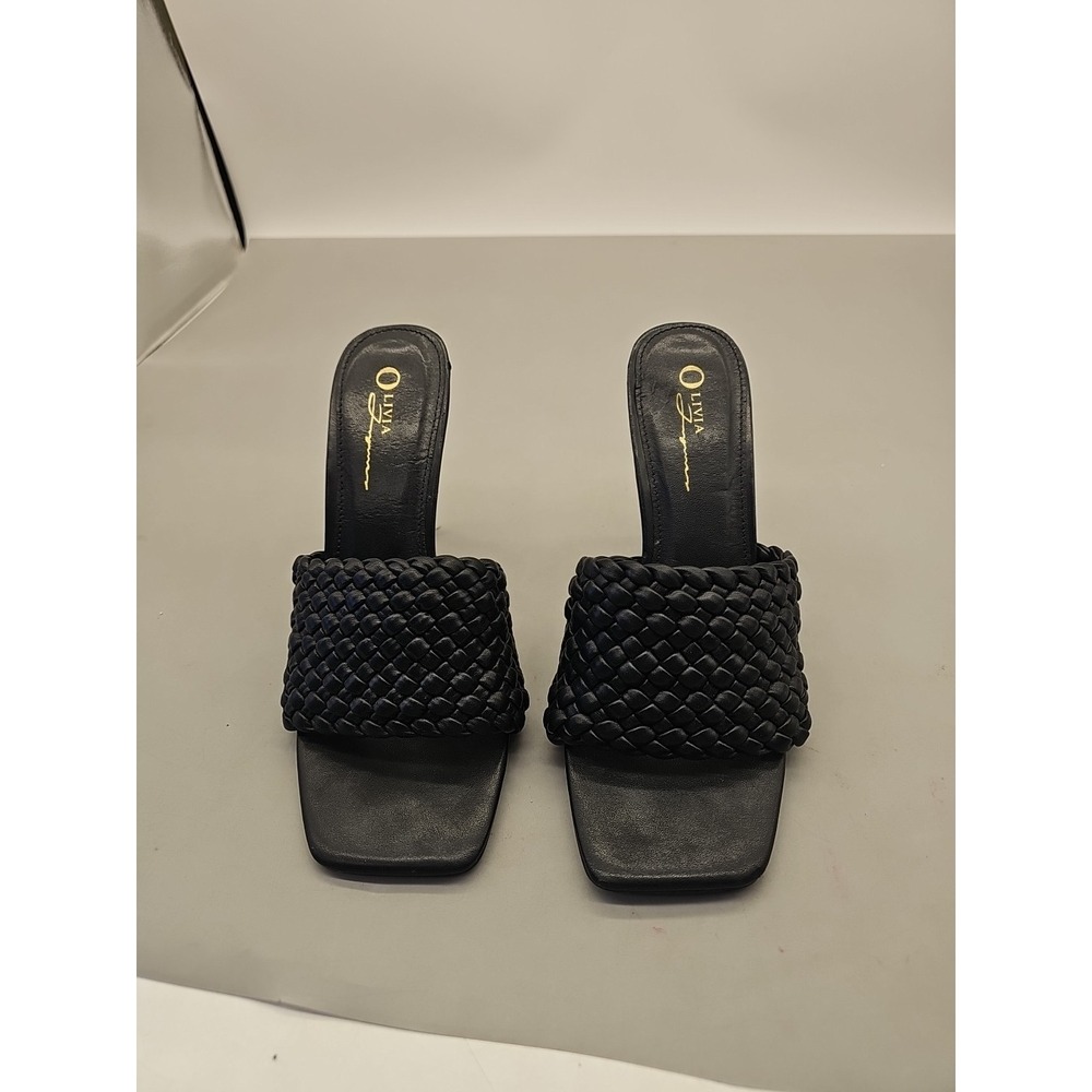 Olivia Jaymes open toe slip on Stiletto heels size 8 Black Basket Weave‎